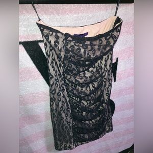 Forever 21 Black Leopard Lace Bodycon Strapless Mini Dress with Nude Lining